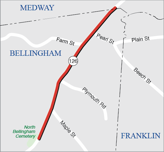 Bellingham: Roadway Rehabilitation of Route 126 (Hartford Road), from 800 feet north of the Interstate 495 northbound off-ramp to Medway town line
